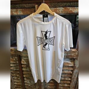 Surfhouse White Iron Cross Rash guard Compression Shirt LARGE